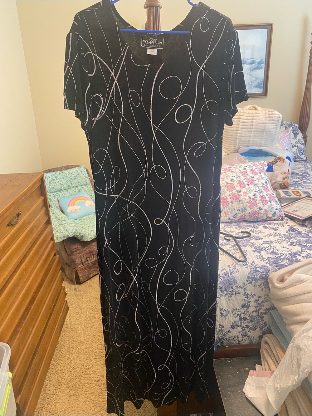Black Maxi Dress with Silver Swirl Accents